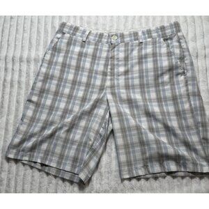 Greg Norman Tasso Ella Shorts Men's Waist 34 Plaid Check Golf